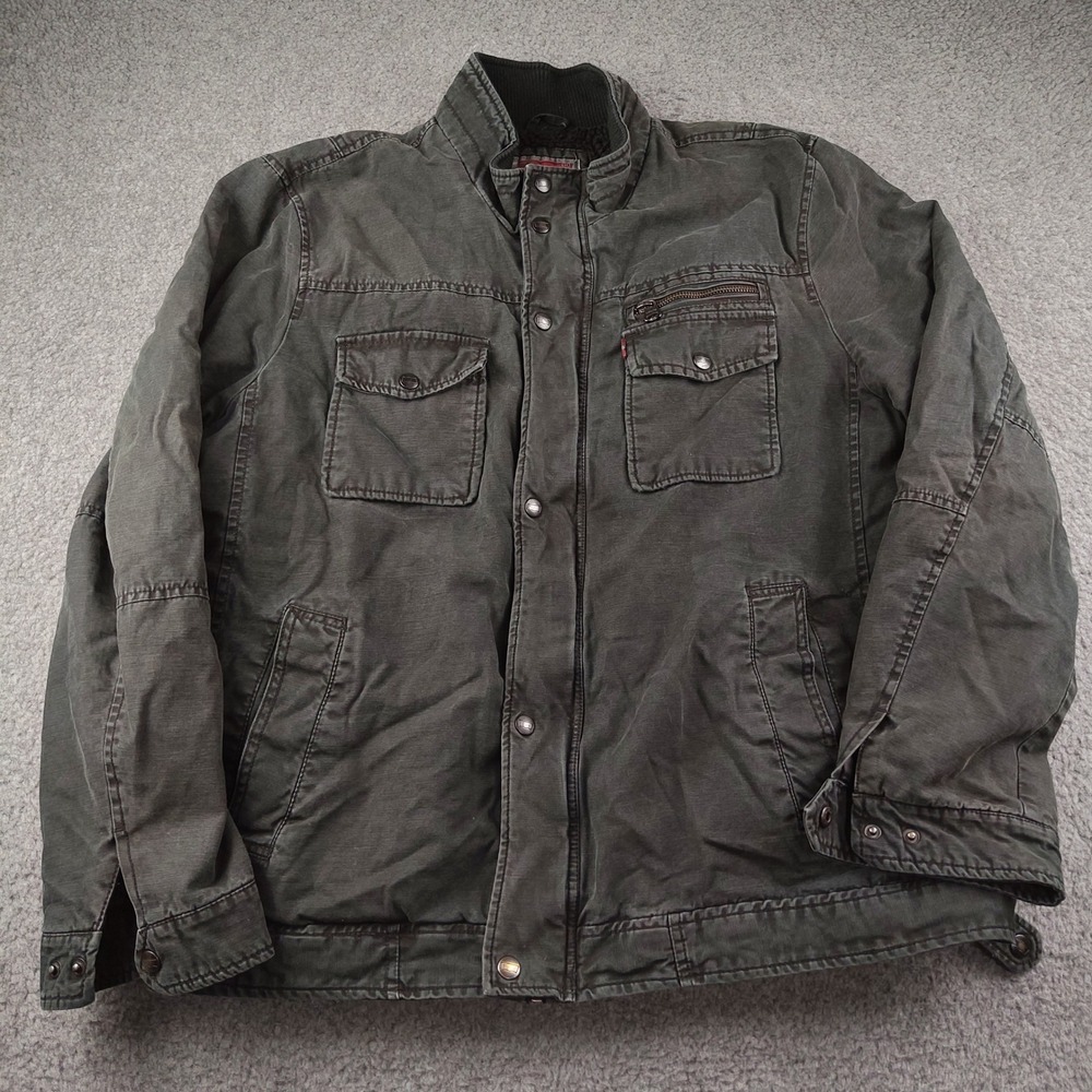 Levis Field Jacket Mens Large Sherpa Lined Military Black Faded Moto Biker